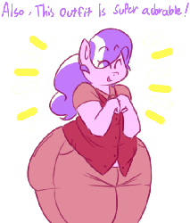 Size: 471x552 | Tagged: safe, artist:secretgoombaman12345, diamond tiara, earth pony, anthro, ask chubby diamond, ask nudist sweetie belle, g4, animated, ass, butt, chubby, fat, female, impossibly large butt, impossibly wide hips, solo, wide hips