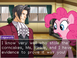Size: 800x600 | Tagged: safe, pinkie pie, g4, ace attorney, crossover, dialogue, miles edgeworth