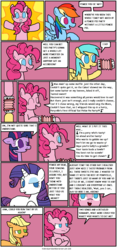 Size: 915x1954 | Tagged: safe, artist:thelonelyartisian, applejack, fluttershy, pinkie pie, rainbow dash, rarity, sunshower raindrops, twilight sparkle, earth pony, pegasus, pony, unicorn, comic:pie eating contest, g4, accordion, comic, dialogue, female, imminent vore, implied vore, mane six, mare, musical instrument, party