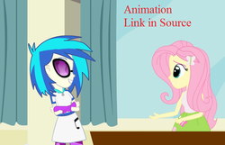 Size: 716x461 | Tagged: safe, artist:xenstroke, dj pon-3, fluttershy, vinyl scratch, equestria girls, g4, animated at source, flash animation, youtube link