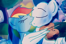 Size: 1024x684 | Tagged: safe, artist:biosonic100, rainbow dash, soarin', g4, female, male, musical instrument, ship:soarindash, shipping, straight, violin