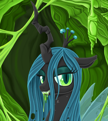 Size: 1000x1128 | Tagged: safe, artist:themovedragenda, queen chrysalis, changeling, changeling queen, g4, crown, drool, female, jewelry, regalia, solo