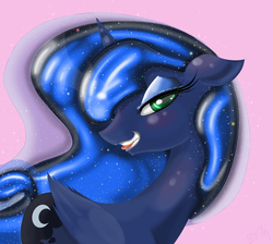 Size: 2736x2448 | Tagged: safe, artist:falco9998, princess luna, g4, :p, bedroom eyes, blushing, female, floppy ears, grin, high res, lipstick, looking at you, portrait, smiling, solo, tongue out