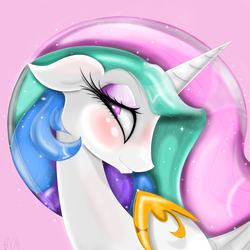 Size: 2448x2448 | Tagged: safe, artist:falco9998, princess celestia, g4, bedroom eyes, blushing, female, floppy ears, high res, looking at you, portrait, smiling, solo