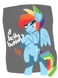 Size: 1024x1371 | Tagged: safe, artist:fauxsquared, rainbow dash, pony, g4, annoyed, belly button, bipedal, commission, commissioner:navelcolt, crossed hooves, frown, glare, rainbow blitz, rule 63, solo, spread wings