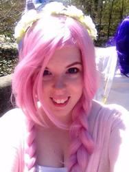 Size: 480x640 | Tagged: safe, artist:mintyblitzz, fluttershy, human, g4, cleavage, cosplay, female, floral head wreath, flower, irl, irl human, photo, solo