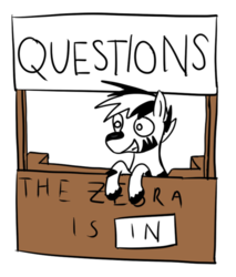 Size: 500x586 | Tagged: safe, artist:doctorspectrum, oc, oc only, oc:zot, zebra, ask zot, ask, lucy's advice booth, peanuts, solo, tumblr