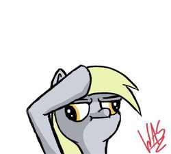 Size: 662x596 | Tagged: dead source, safe, artist:greyscaleart, derpy hooves, pegasus, pony, g4, :i, derp, female, mare, portrait, salute, serious, serious face, signature, silly, simple background, solo, white background