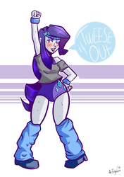 Size: 846x1200 | Tagged: safe, artist:php52, rarity, equestria girls, g4, eyeshadow, female, fist pump, homestar runner, leg warmers, leotard, open mouth, smiling, solo, sweat, sweatband, wink, workout, workout outfit