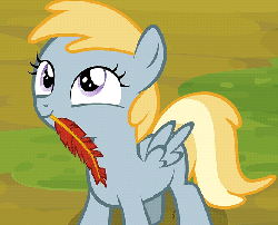 Size: 667x540 | Tagged: safe, screencap, chirpy hooves, pegasus, pony, g4, trade ya!, animated, chirpabetes, cute, loop, nodding, party soft, quill, solo