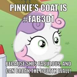 Size: 500x500 | Tagged: safe, pinkie pie, sweetie belle, g4, color, exploitable meme, female, image macro, meme, rgb value, solo, sudden clarity sweetie belle