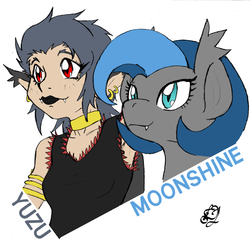 Size: 1000x961 | Tagged: safe, artist:dj-black-n-white, oc, oc only, oc:moonshine, oc:yuzu, bat pony, satyr, offspring, simple background, white background