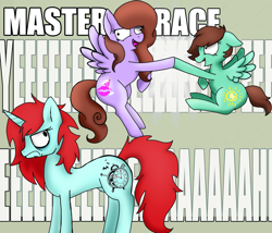 Size: 1062x907 | Tagged: safe, artist:ponypuffer, oc, oc only, pegasus, pony, unicorn, derp face, glorious master race