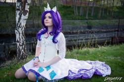 Size: 960x640 | Tagged: safe, artist:cosplayersophiekarineriis, rarity, human, g4, 2014, banzaicon, clothes, convention, corset, cosplay, dress, grass, irl, irl human, photo, solo