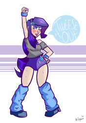 Size: 846x1200 | Tagged: safe, artist:php52, rarity, equestria girls, g4, aerobics, athlete, clothes, exercise, female, homestar runner, humanized, leg warmers, leotard, open mouth, request, smiling, solo, sweat, sweatband, sweatdrop, workout, workout outfit
