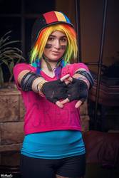 Size: 640x960 | Tagged: safe, artist:magyktrix, rainbow dash, human, g4, cosplay, irl, irl human, photo, photography, solo