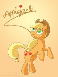 Size: 1024x1365 | Tagged: safe, artist:exmortalis, applejack, g4, apple, female, lasso, mouth hold, rearing, rope, solo