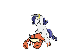 Size: 550x400 | Tagged: safe, artist:thekuto, rarity, crab, giant crab, pony, unicorn, g4, animated, female, fight, glare, gritted teeth, hoof hold, knife, rarity fighting a giant crab, rubber knife, stabbing, wide eyes