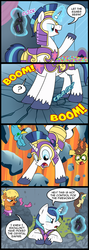 Size: 534x1500 | Tagged: safe, artist:madmax, ms. harshwhinny, shining armor, oc, oc:madmax, equestria games (episode), g4, bane, comic, destruction, didn't think this through, equestria games, falling, frown, glare, gotham city, magic, reference, rubble, shining armor is a goddamn moron, smiling, the dark knight rises, wide eyes