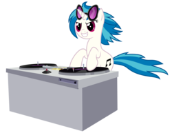 Size: 4833x3733 | Tagged: safe, artist:nianara, dj pon-3, vinyl scratch, pony, unicorn, g4, cutie mark, female, hooves, horn, mare, simple background, smiling, solo, sunglasses, teeth, transparent background, turntable, vector