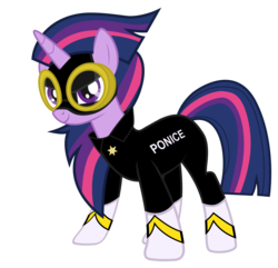 Size: 4250x4100 | Tagged: safe, artist:byteslice edits, artist:dowlphin, edit, twilight sparkle, alicorn, pony, g4, absurd resolution, clothes, female, glare, goggles, mare, masked matter-horn costume, police, pun, simple background, smiling, solo, transparent background, twilight sparkle (alicorn), vector