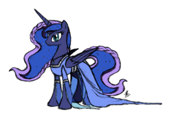 Size: 1600x1114 | Tagged: safe, artist:hexfloog, princess luna, g4, alternate hairstyle, clothes, dress, female, simple background, solo