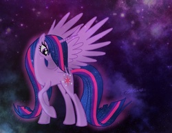 Size: 626x483 | Tagged: safe, artist:altohearts, twilight sparkle, alicorn, pony, g4, adult, female, mare, older, solo, starry backdrop, twilight sparkle (alicorn), ultimate twilight