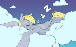 Size: 896x556 | Tagged: safe, artist:oops, derpy hooves, pegasus, pony, g4, cloud, cloudy, female, mare, sleeping, solo, zzz