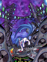 Size: 2000x2664 | Tagged: safe, artist:hallowgazer, dj pon-3, vinyl scratch, g4, female, high res, solo, traditional art