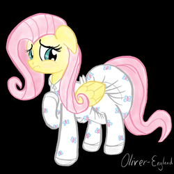 Size: 1024x1024 | Tagged: safe, artist:fillyscoots42, artist:oliver-england, fluttershy, g4, clothes, diaper, female, footed sleeper, non-baby in diaper, onesie, pajamas, poofy diaper, solo