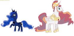 Size: 1024x502 | Tagged: safe, artist:mlpandlpsprincess, princess celestia, princess luna, g4, armor, prince solaris, rule 63