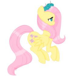 Size: 1600x1667 | Tagged: safe, artist:ashourii, fluttershy, pegasus, pony, g4, female, floral head wreath, flower, mare, profile, signature, simple background, smiling, solo, transparent background