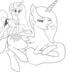 Size: 3000x3000 | Tagged: safe, artist:ab, princess celestia, princess luna, g4, high res, monochrome, uselesstia