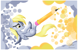 Size: 2550x1650 | Tagged: safe, artist:opticspectrum, derpy hooves, pegasus, pony, g4, derpybuse, eraser, erasing, female, mare, pencil, solo