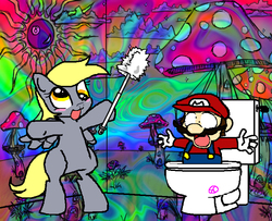 Size: 738x600 | Tagged: safe, artist:trackpad mcderp, derpy hooves, pegasus, pony, g4, derp, female, male, mare, mario, mushroom, psychedelic, super mario bros., toilet, trippy, wat