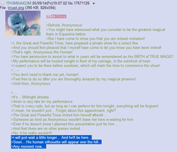 Size: 629x541 | Tagged: safe, trixie, g4, /mlp/, 4chan, 4chan screencap, anon in equestria, greentext, rejection, rejection is magic, sad, text