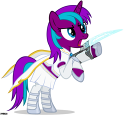 Size: 3700x3400 | Tagged: safe, artist:a4r91n, oc, oc only, oc:starnight, pony, unicorn, angry, bipedal, clothes, female, high res, mare, simple background, solo, transparent background, vector, weapon
