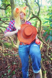 Size: 730x1095 | Tagged: safe, artist:grethe--b, applejack, human, g4, clothes, cosplay, irl, irl human, jeans, photo, solo