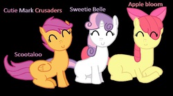 Size: 953x534 | Tagged: safe, artist:keke00x, apple bloom, scootaloo, sweetie belle, g4, cutie mark crusaders, eyes closed, prone, sitting, smiling