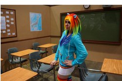 Size: 1600x1062 | Tagged: safe, artist:superminimicro, rainbow dash, human, g4, cosplay, irl, irl human, photo, solo