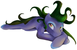 Size: 800x521 | Tagged: safe, artist:cytozire, mane-iac, earth pony, pony, g4, eyelashes, female, looking at you, lying down, mare, prone, sane-iac, simple background, solo, transparent background