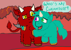 Size: 1415x1000 | Tagged: safe, artist:jberg360, devil, fluffy pony, hell, heterochromia, male, south park