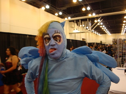 Size: 850x637 | Tagged: safe, rainbow dash, human, g4, brony, cosplay, irl, irl human, nightmare fuel, photo, wat