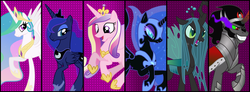 Size: 851x314 | Tagged: safe, artist:neonsenpai, king sombra, nightmare moon, princess cadance, princess celestia, princess luna, queen chrysalis, g4