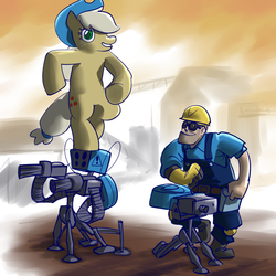 Size: 1000x1000 | Tagged: safe, artist:stupjam, applejack, g4, crossover, engineer, engineer (tf2), eppaljeck, team fortress 2