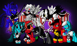 Size: 640x379 | Tagged: safe, artist:ladynanaki, allen walker, arystar krory iii, cross marian, d.gray-man, komui lee, lavi, lenalee lee, miranda lotto, palindrome get, ponified, yu kanda