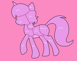 Size: 1271x1010 | Tagged: safe, artist:sugaryviolet, pony, unicorn, chart, nah, outline, petting, pink background, raised hoof, simple background, solo, touching chart, yes