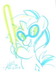 Size: 5043x6521 | Tagged: safe, artist:kevinbolk, dj pon-3, vinyl scratch, g4, absurd resolution, female, lightsaber, solo, star wars