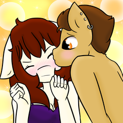 Size: 2500x2500 | Tagged: safe, artist:katiespalace, oc, oc only, oc:katiespalace, oc:modpone, anthro, blushing, cheek kiss, high res, ivorysdump, kissing, shipping, tumblr