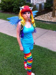 Size: 717x960 | Tagged: safe, artist:redakafox, rainbow dash, human, g4, cosplay, irl, irl human, photo, solo